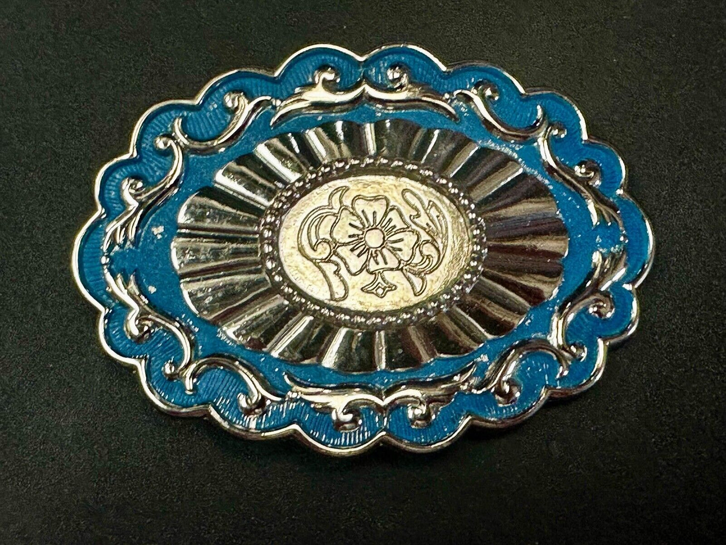 22 x 30 mm Silver & Blue Blank Belt Buckle TO GLUE Your Cabochon Gem Stone