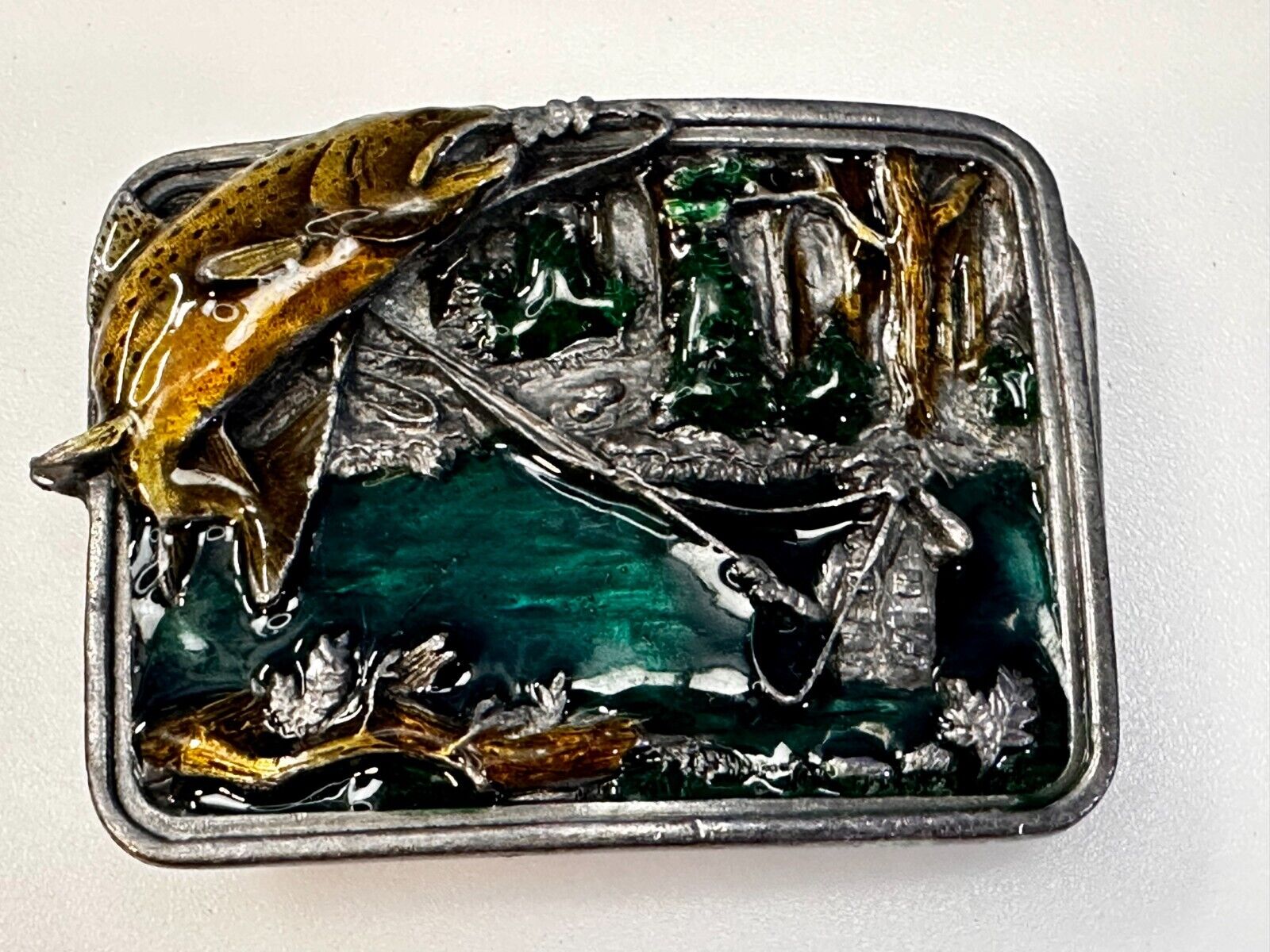 Trout Fly Fish Fishing Fisherman Sportsman Vintage 1983 Bergamot Belt Buckle