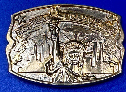 USA France Lady Liberty Statue Commemorative two tone Hammond Mint Belt Buckle