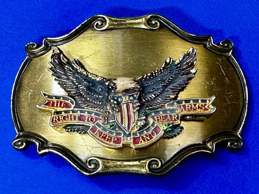 The Right To Keep and Bare Arms VTG 1980 Western Framed Belt Buckle by Rain-Tree