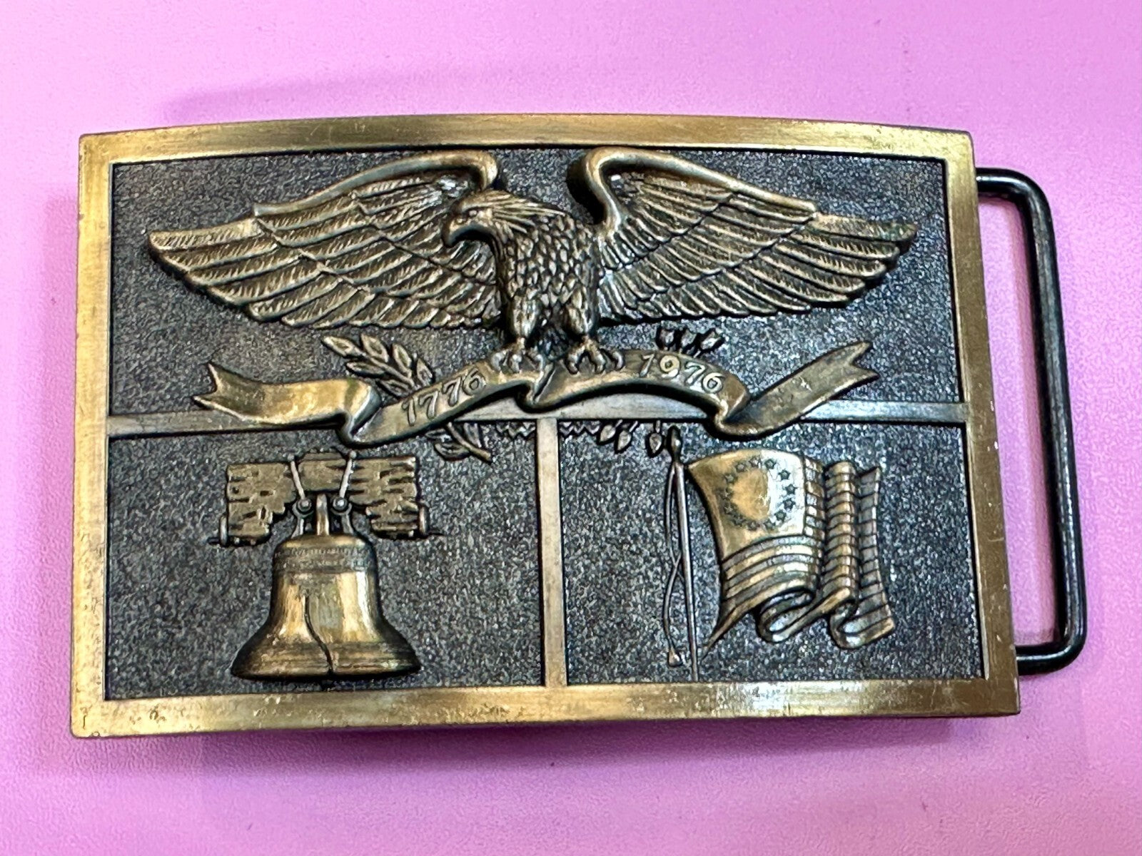 American Heritage Symbol Bicentennial Eagle Bell State Flag Belt Buckle