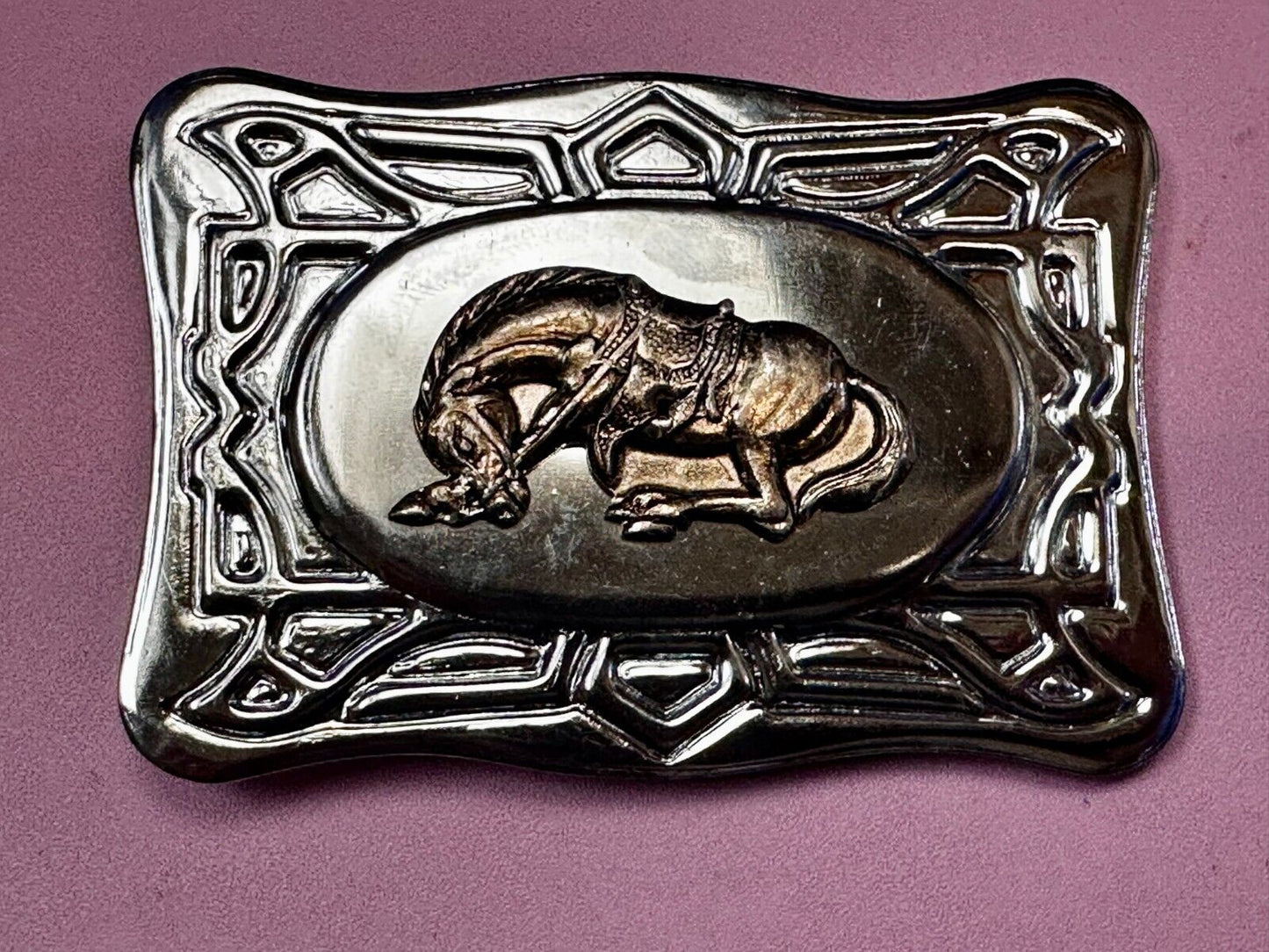 Vintage Cowboy Saddle Bronc Bucking Horse Two Tone Belt Buckle