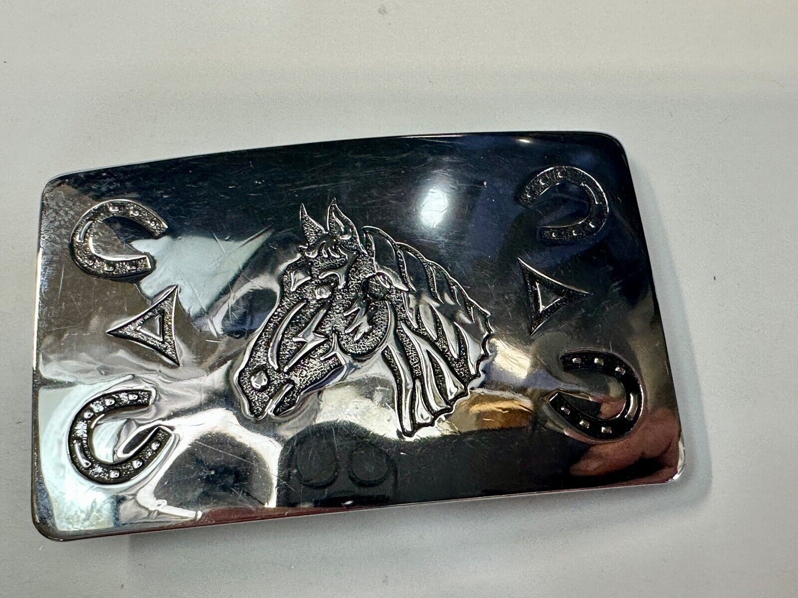 vintage horse head & western symbols cowboys cowgirls belt buckle by Chambers