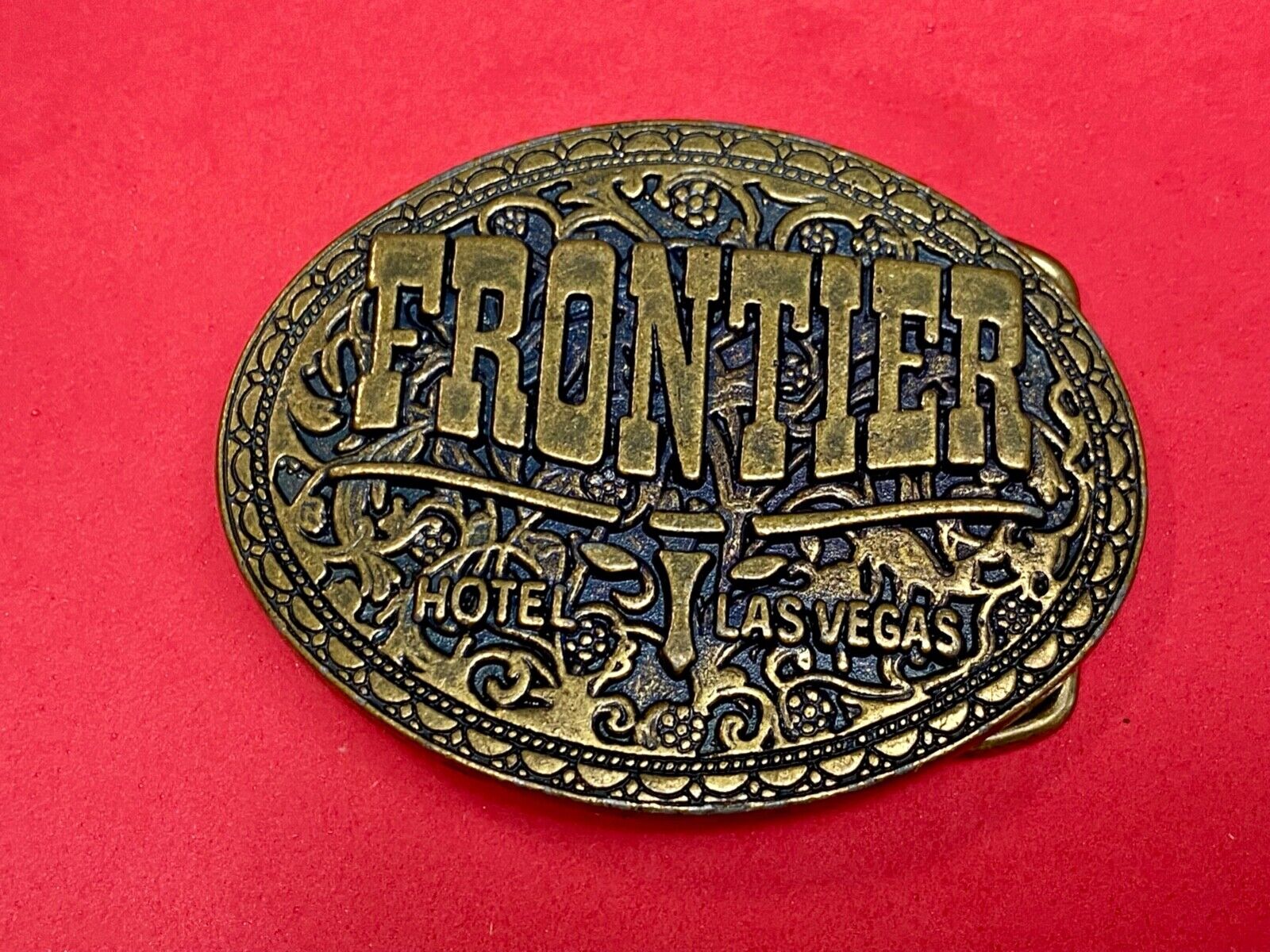Vintage Frontier Hotel Old Las Vegas Casino Nevada Western Longhorn belt buckle