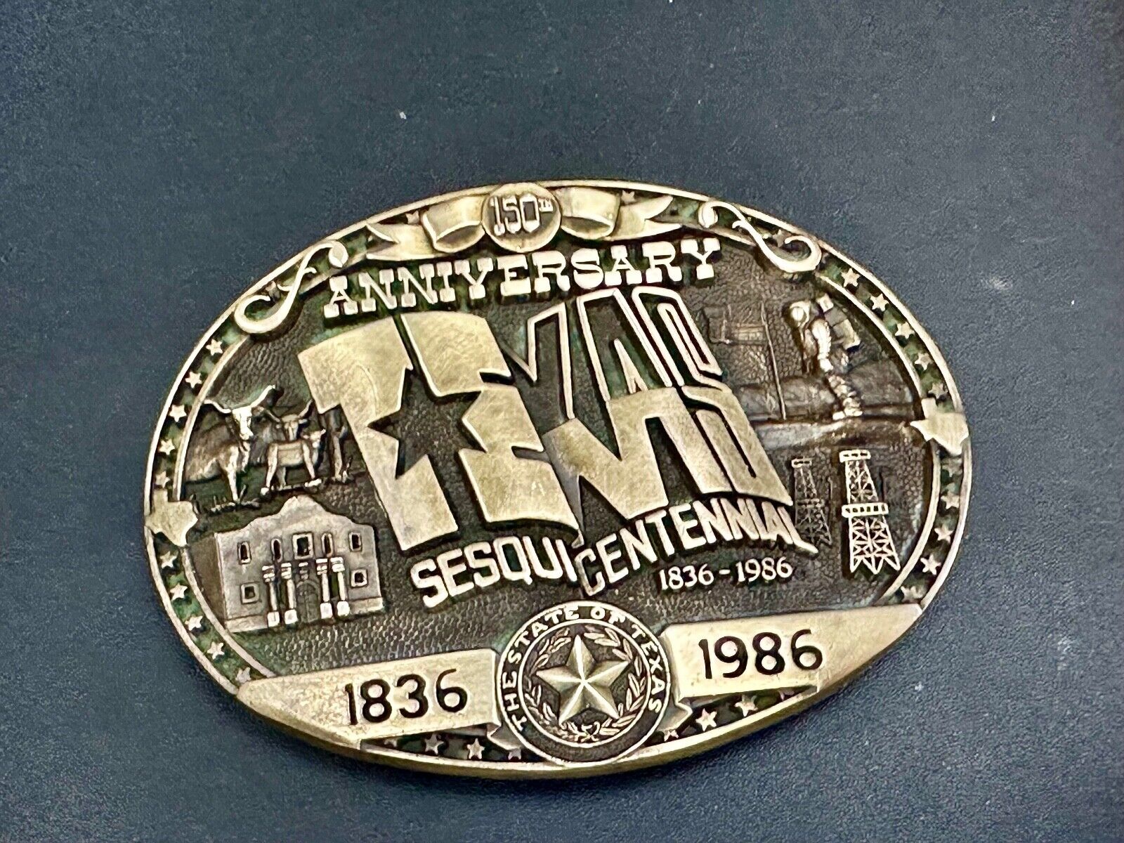 Texas Sesquicentennial 150 year celebration solid brass ADM belt buckle