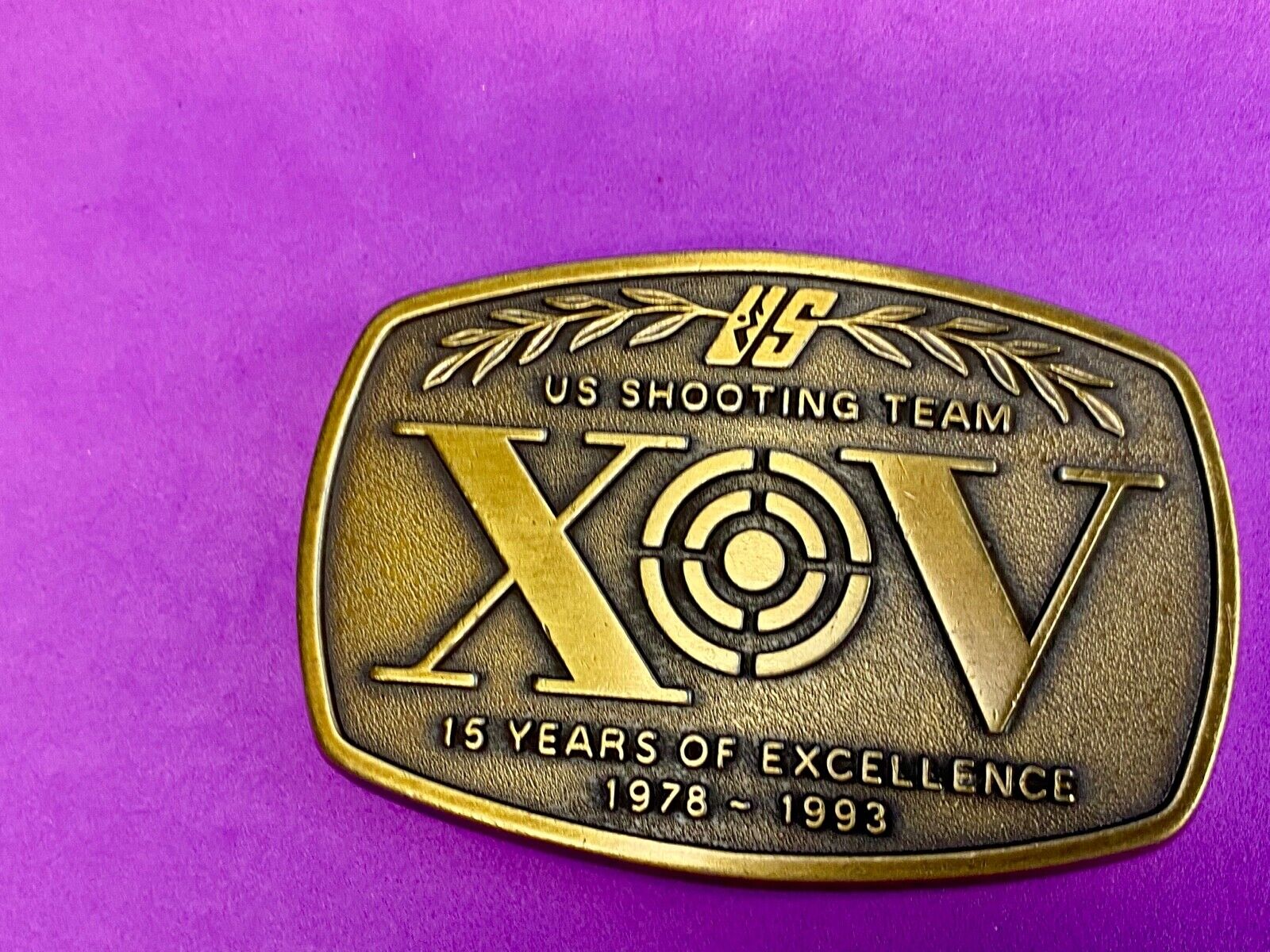 Vintage 1970's US shooting team XOV belt buckle - 15 years of excellence
