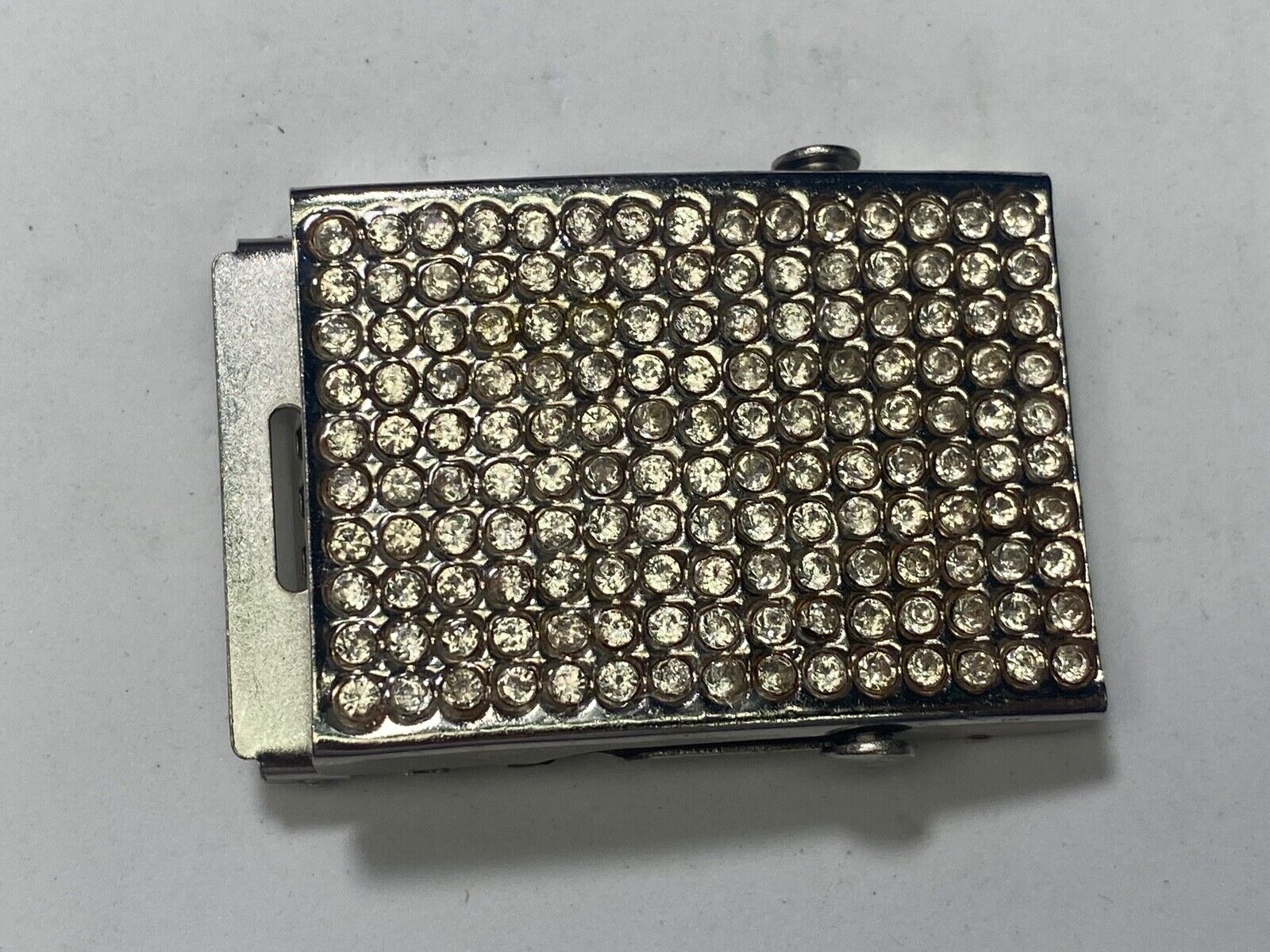 160 Clear Rhinestones Covering Silver Tone Belt Buckle 