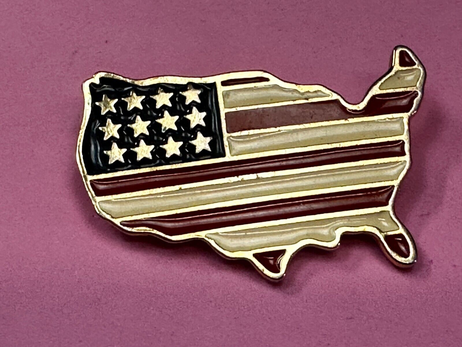 United States Map Cutout USA Country Vtg., Patriotic Brooch Pin Signed by Orion