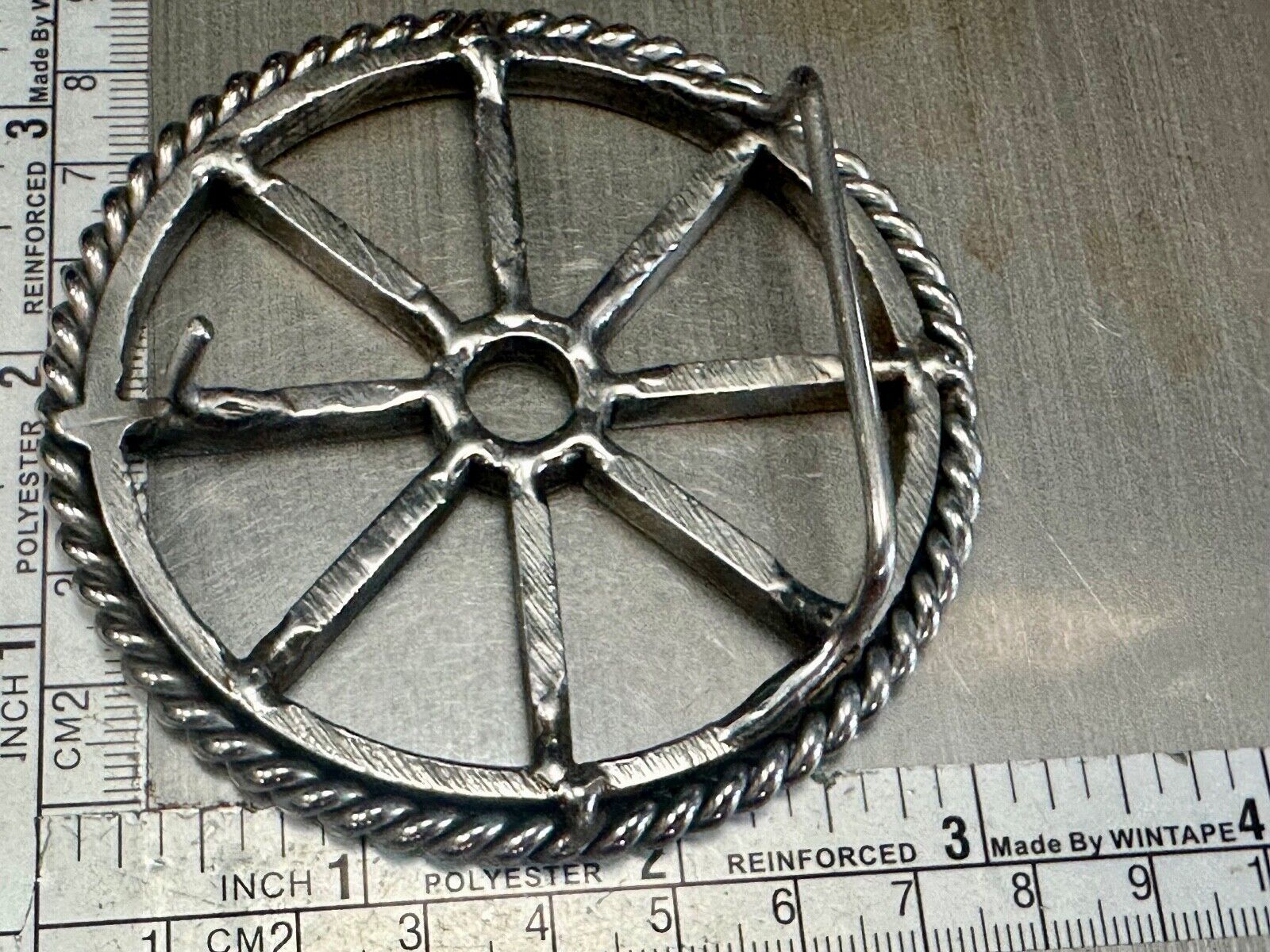 Unique Wagon Wheel Pattern Open Cut-Out Silver Tone 3" Artisan Belt Buckle