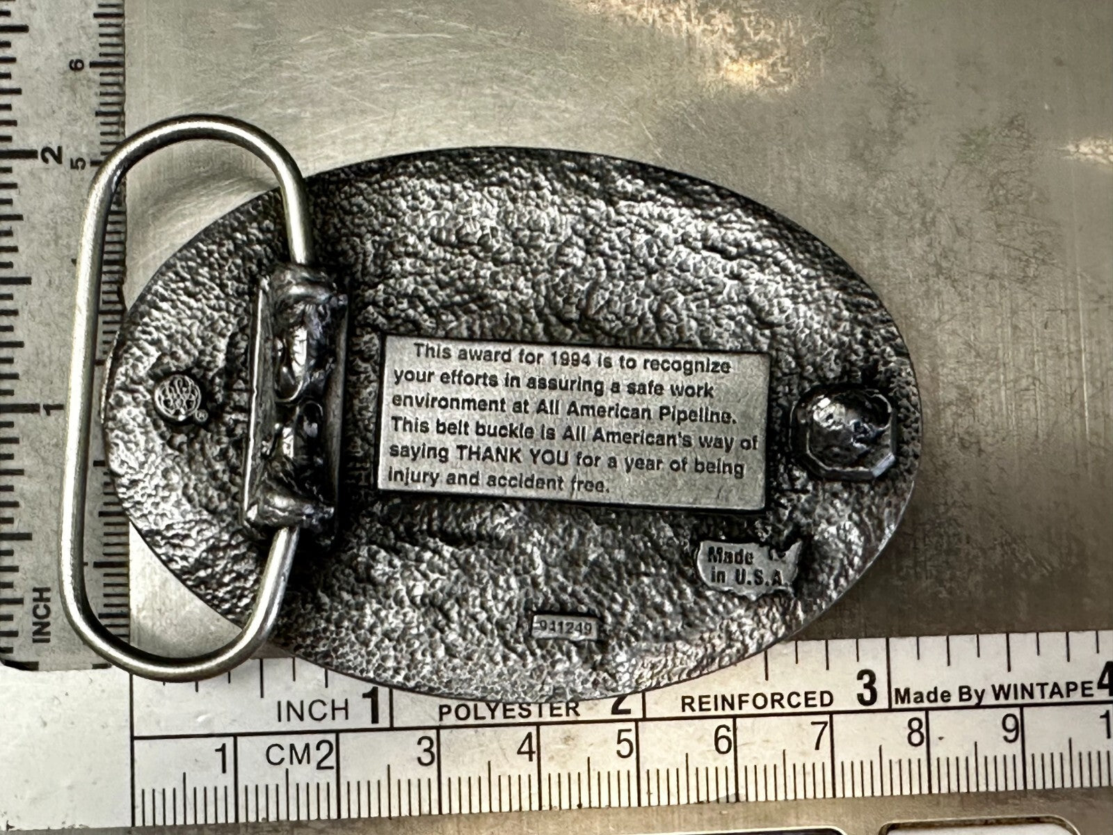 All American Pipeline Company Safety Award Worker Commemorative 1994 Belt Buckle