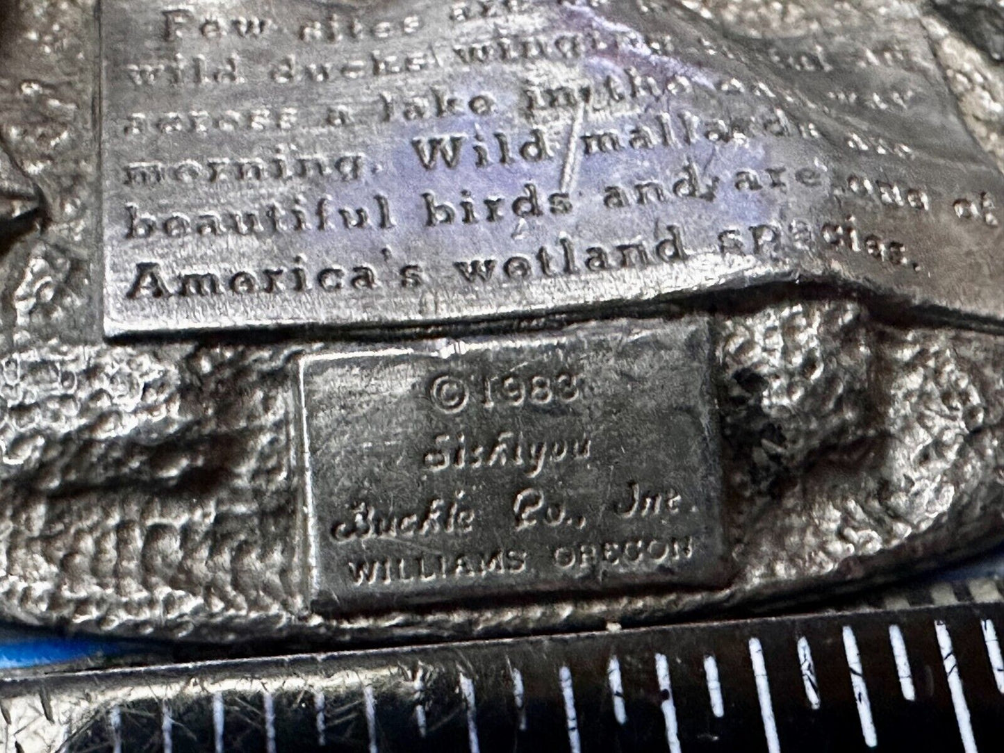 American Wild Mallards Ducks  Flying Over the Lake VTG 1983 Belt Buckle Siskiyou