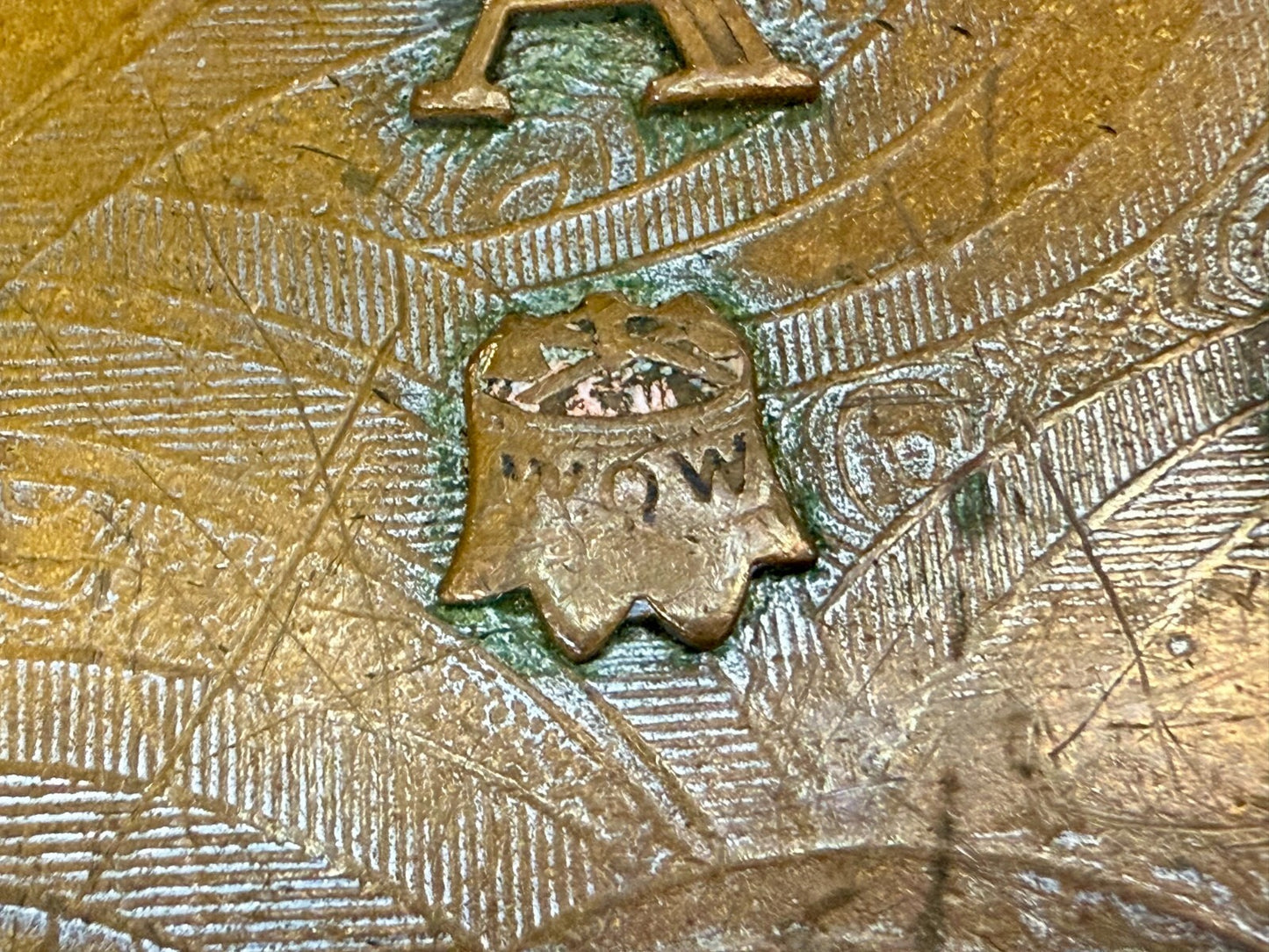 Three Letter AAA Logo Symbol Unknown? WOW Co Antique Hook-Fast Belt Buckle