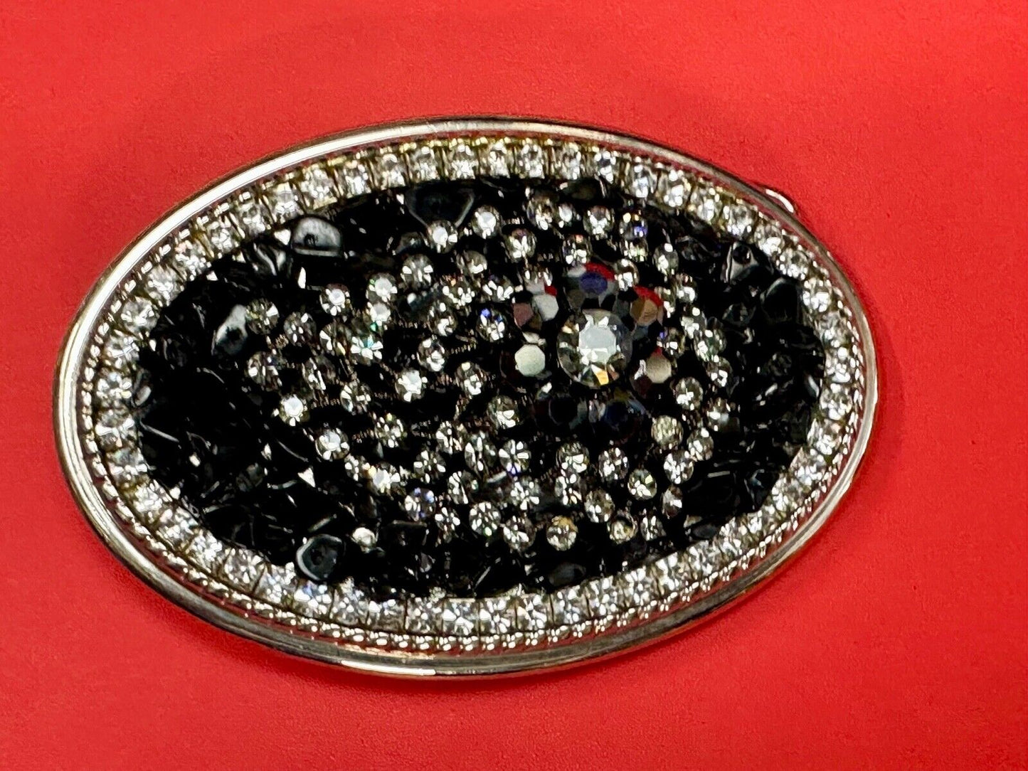 Artisan GHOST? Abstract animal head belt buckle covered in black rhinestone's