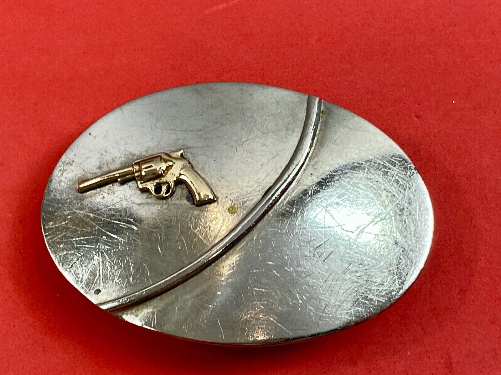 Vintage gun Nickel Silver belt buckle by Chambers 