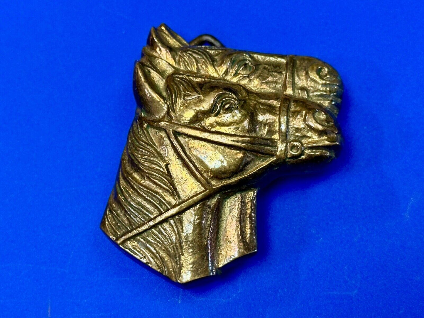 Two Horse Heads vintage solid brass cut out belt buckle - Taiwan Amazing Detail!