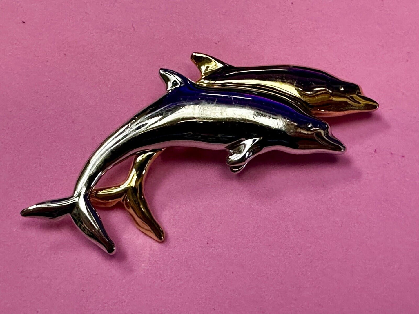Two Dolphin's Figural Silver & Gold Tone Vintage Brooch Pin by Liz Claiborne