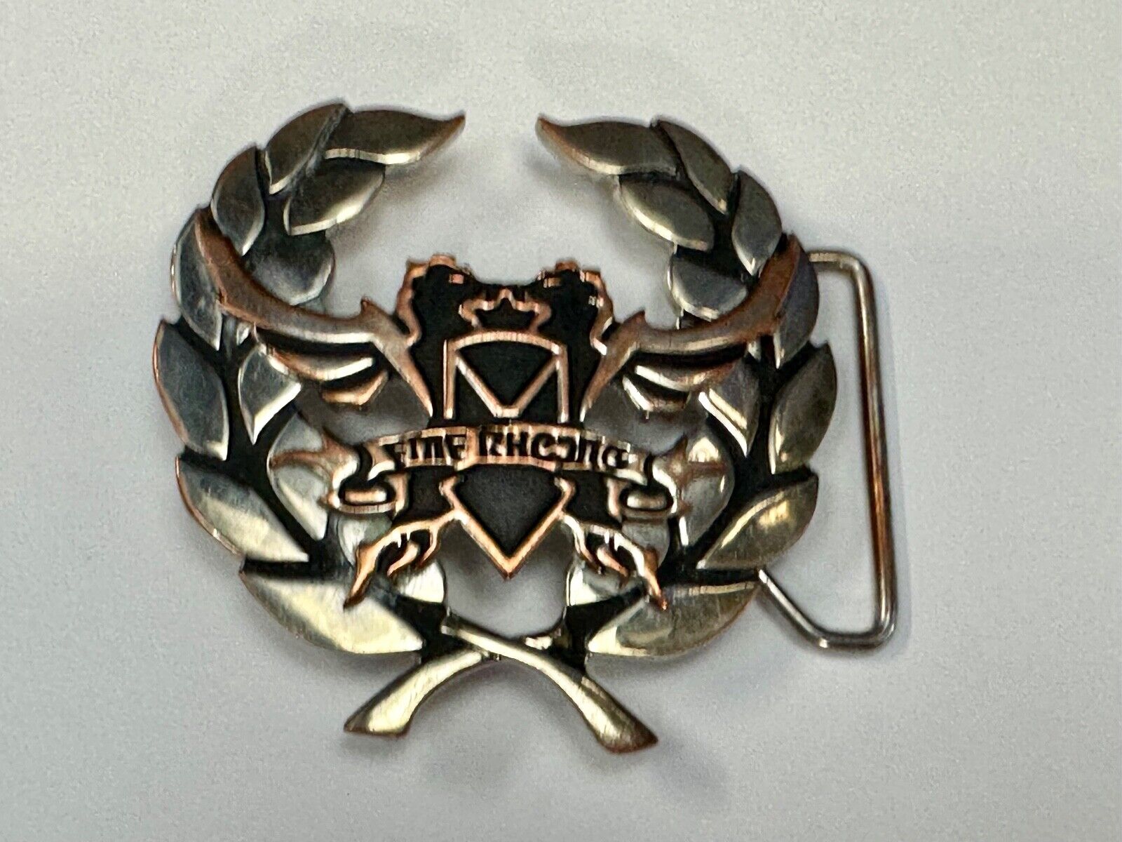 Two griffins?  FME RheJNG Olive branch cutout belt buckle