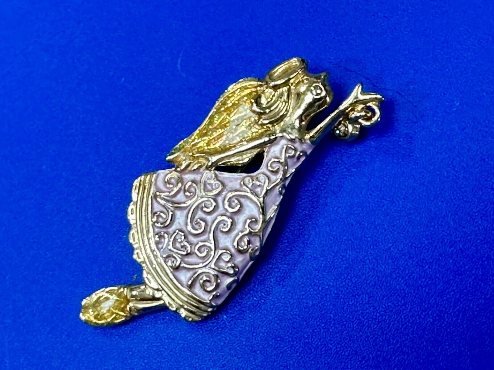 AAI vintage two tone rhinestone accented Holliday angel brooch pin