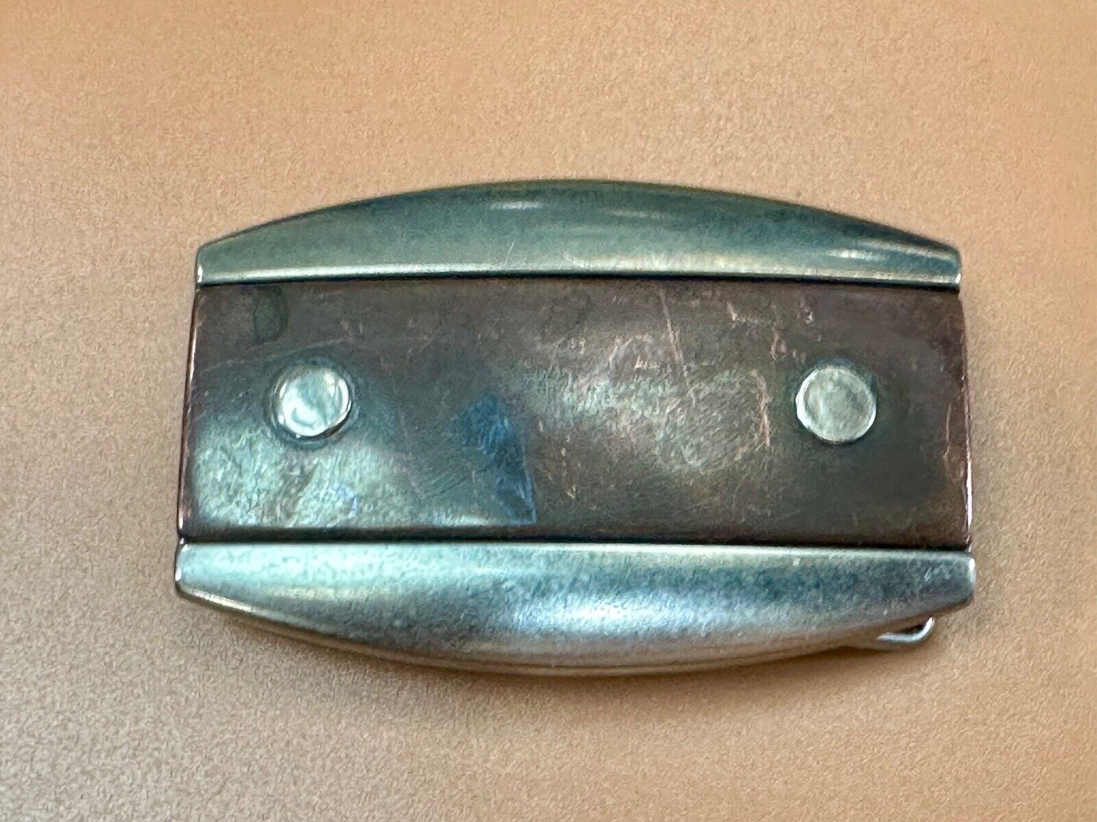 vintage Faux Wood stripe in silver tone western vibe belt buckle