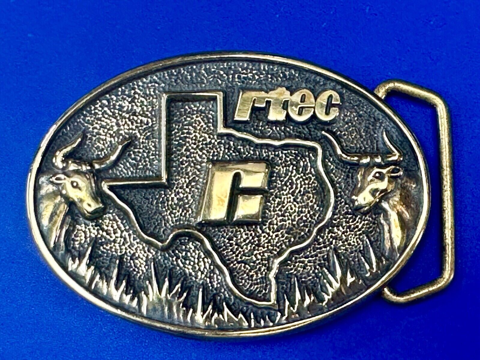 Texas RTEC Cattle Longhorn Cow Brass BTS Cowboy Western vintage belt buckle