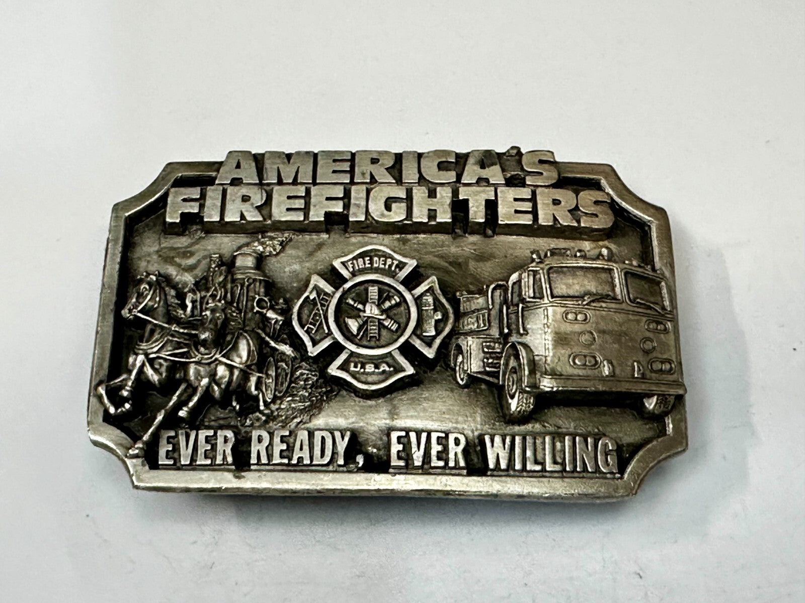 Americas Firefighters Ever Ready Ever Willing Commemorative Siskiyou Belt Buckle