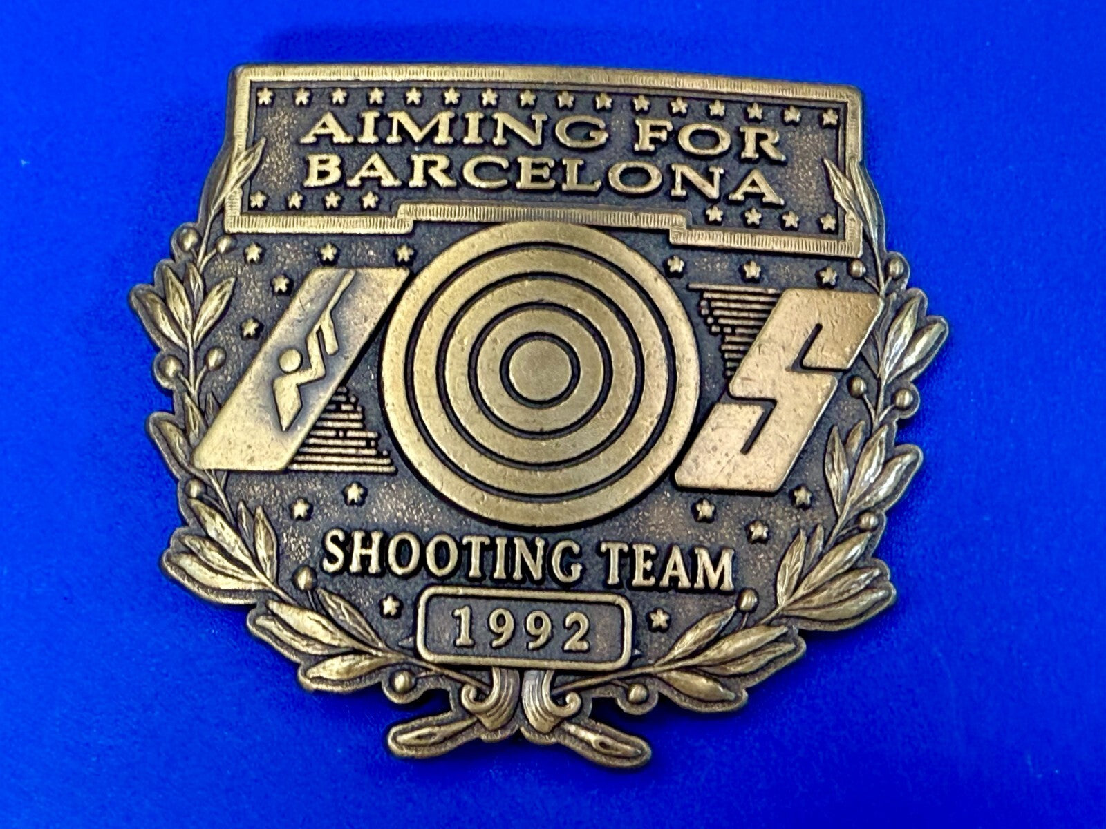 Aiming For Barcelona Shooting Team 1992 Olympics Vintage Commemorate Belt Buckle
