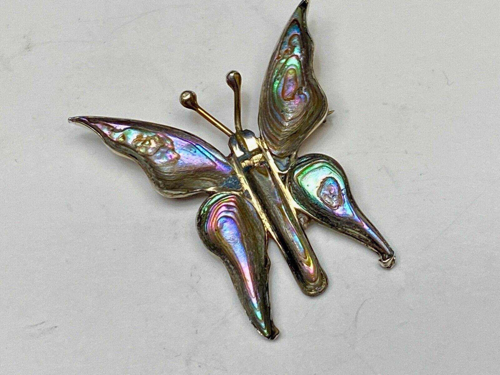 Vintage Butterfly Sterling Silver 925 Brooch Pin Mother Of Pearl Abalone Mexico