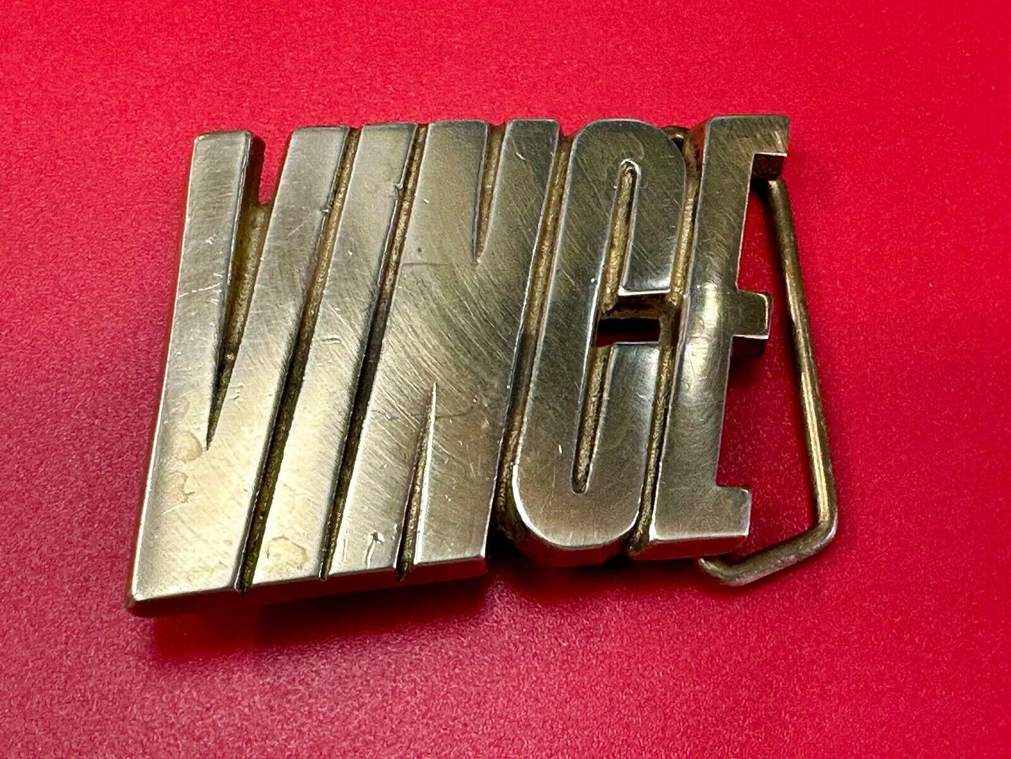 VINCE  custom name cutout block letter solid brass belt buckle by Baron Buckles