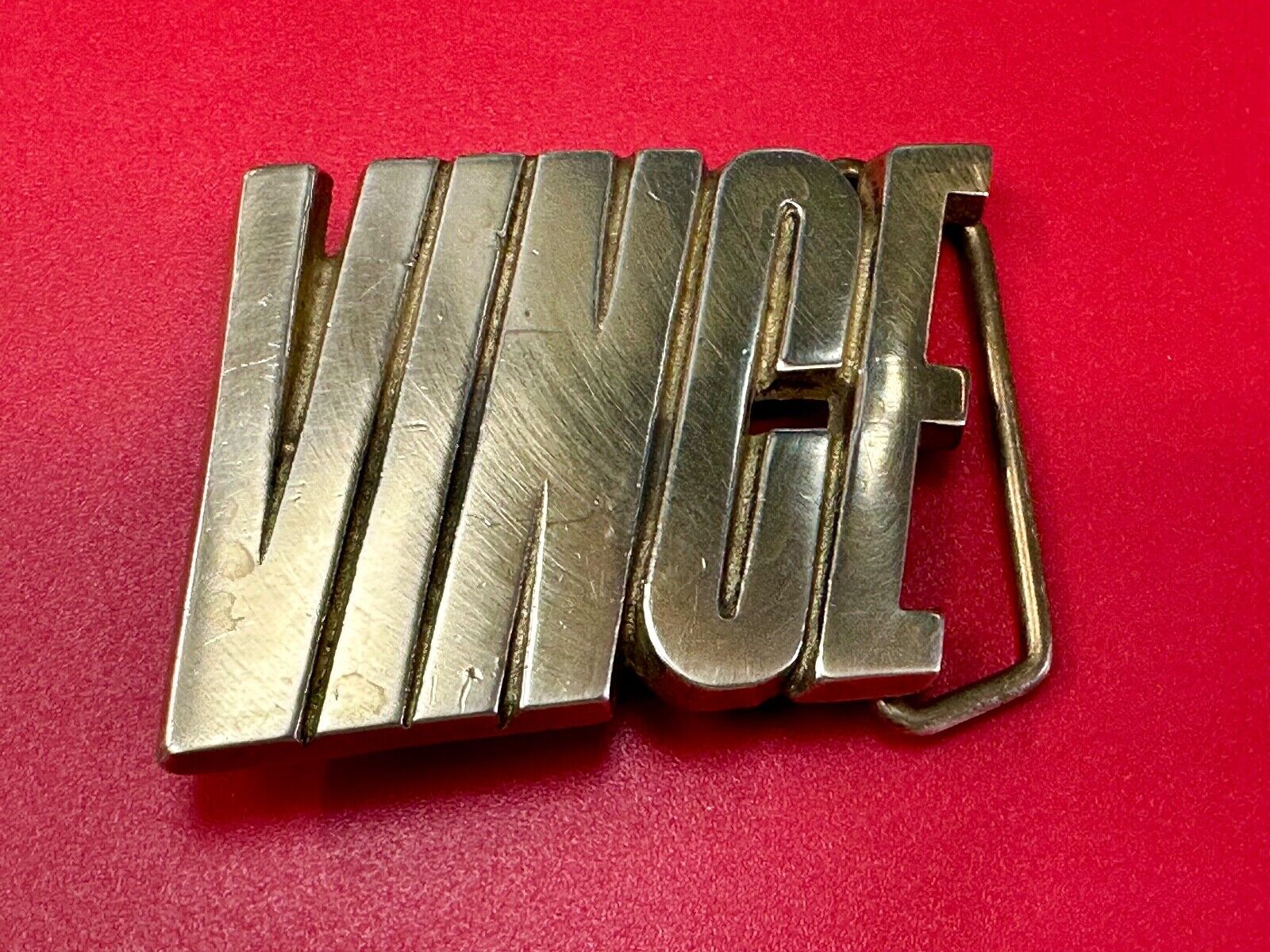 VINCE  custom name cutout block letter solid brass belt buckle by Baron Buckles
