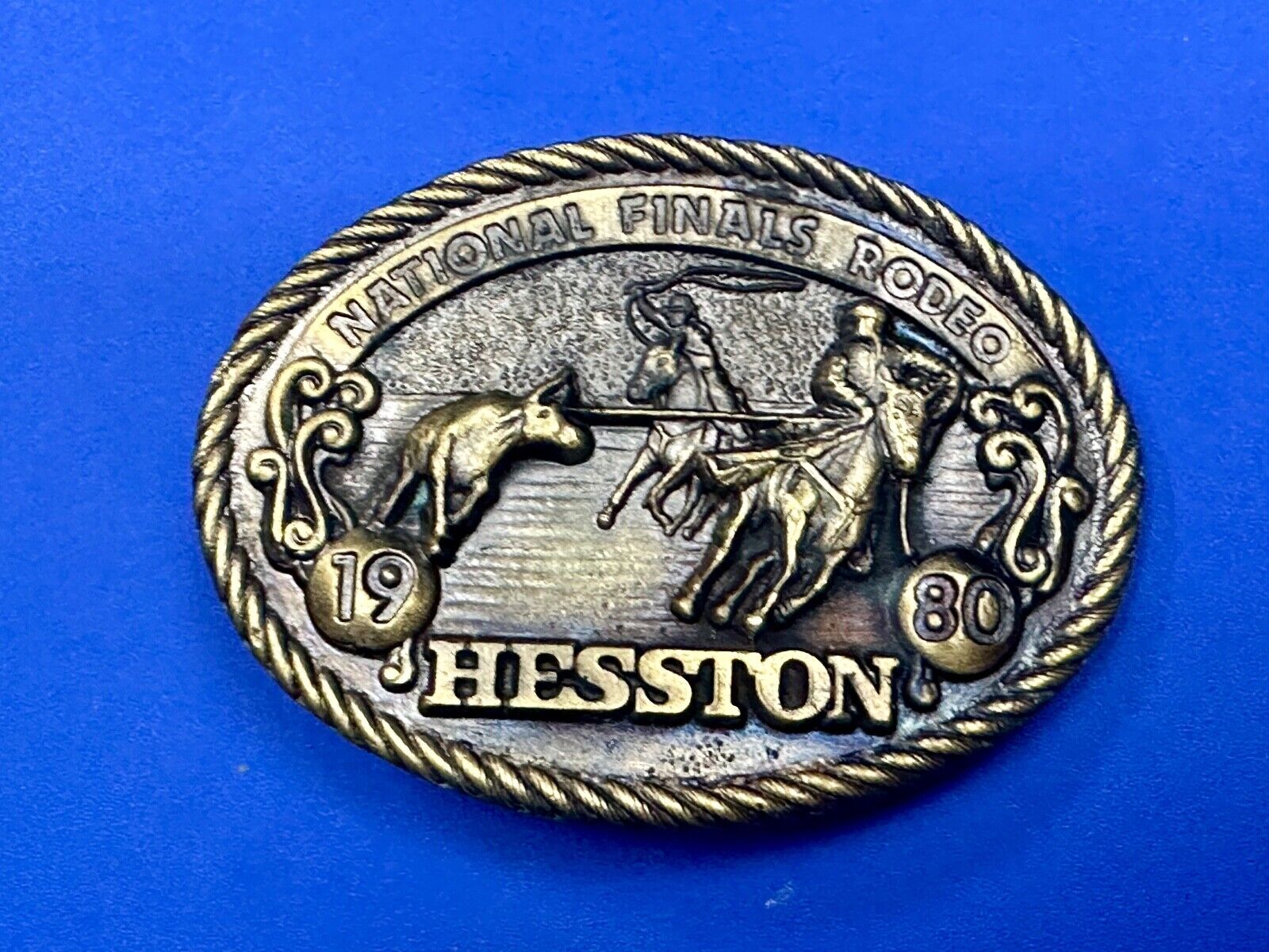 1980 National Finals Rodeo Hesston NFR Western Roping Cowboy belt buckle