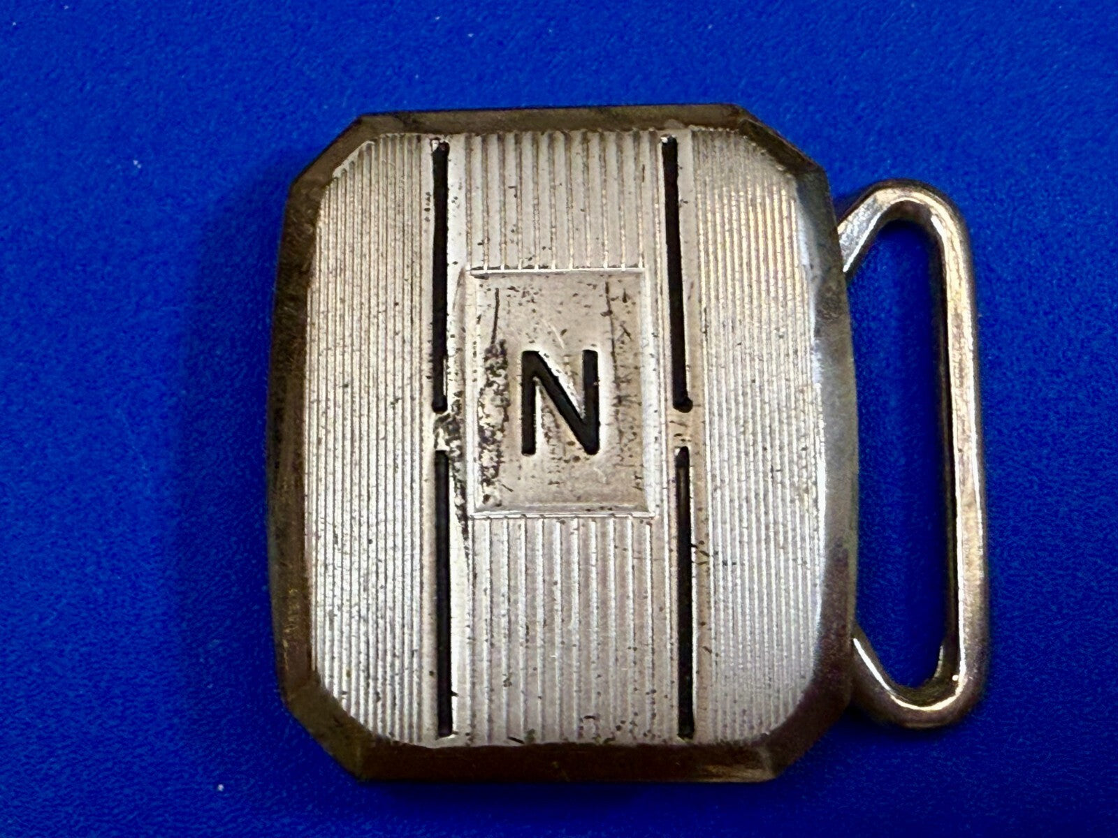 Antique Custom Letter Initial N Monogram Silver Plate Pioneer Belt Buckle
