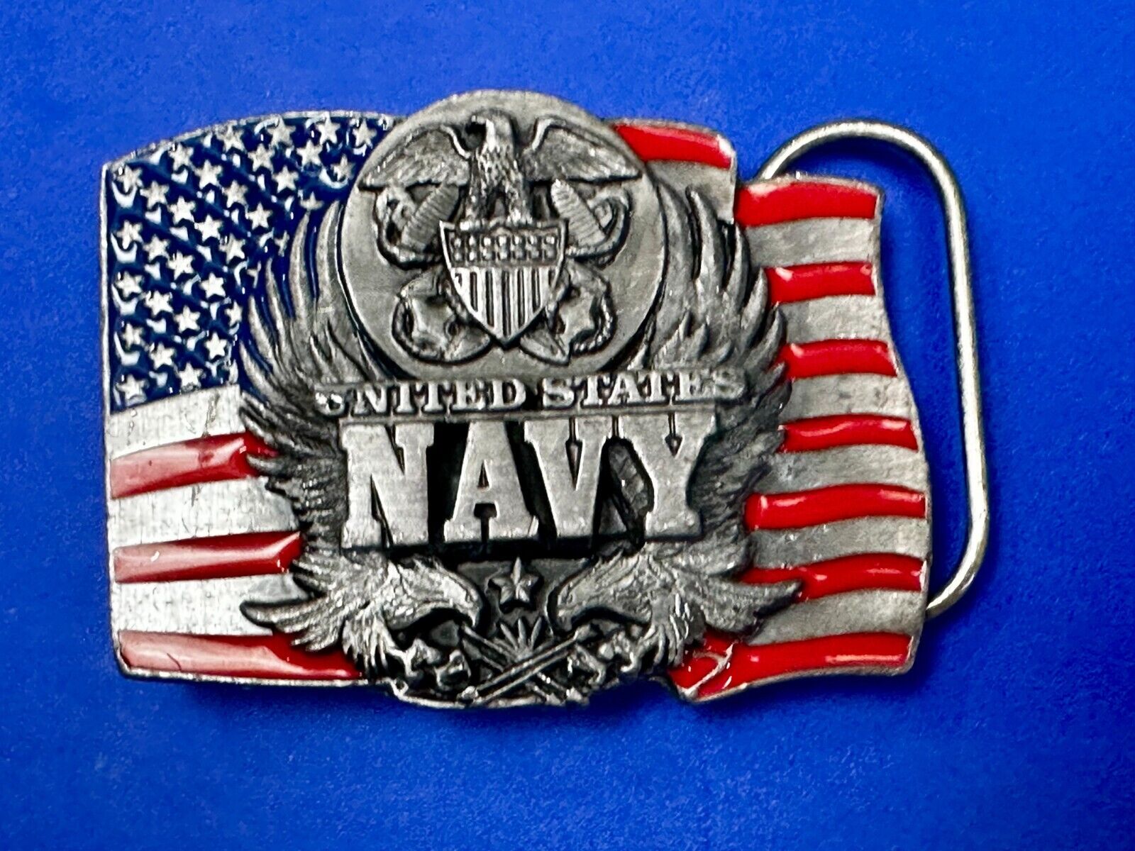 United States Navy Patriotic Flag Eagle Naval Seal Vtg 1991 Belt Buckle Siskiyou