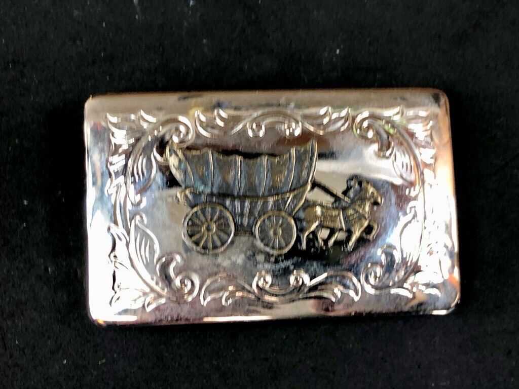 USA made vintage Covered Wagon Mixed Metal Stand out  belt buckle 