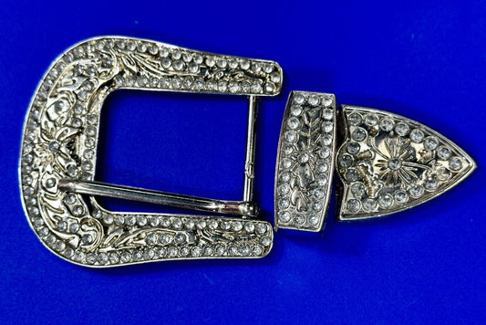 Three Piece Ranger Style Replacement Dress Belt Buckle - Missing Rhinestone