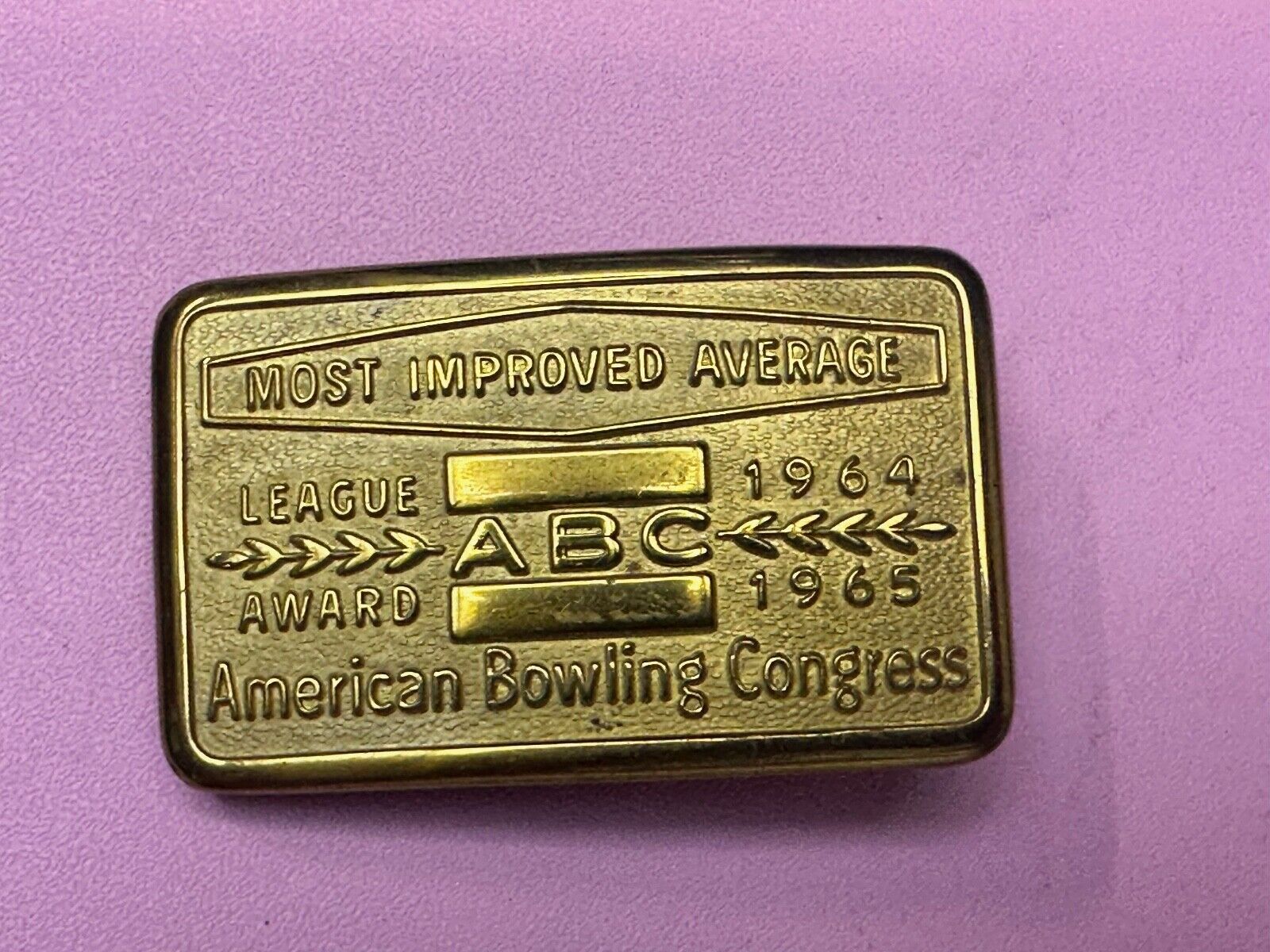 ABC Bowling League Award Trophy 1964 - 65 Belt Buckle RARE Most Improved Average