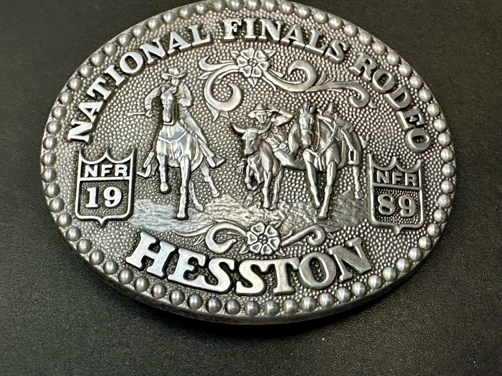 1989 NATINOAL FINALS RODEO NFR NOS Western Cowboy ADM Belt Buckle