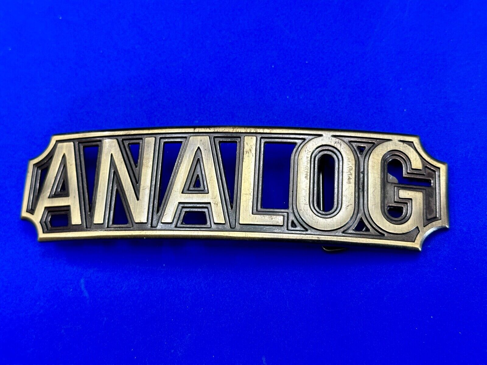 ANALOG - large old school block letter silver tone belt buckle