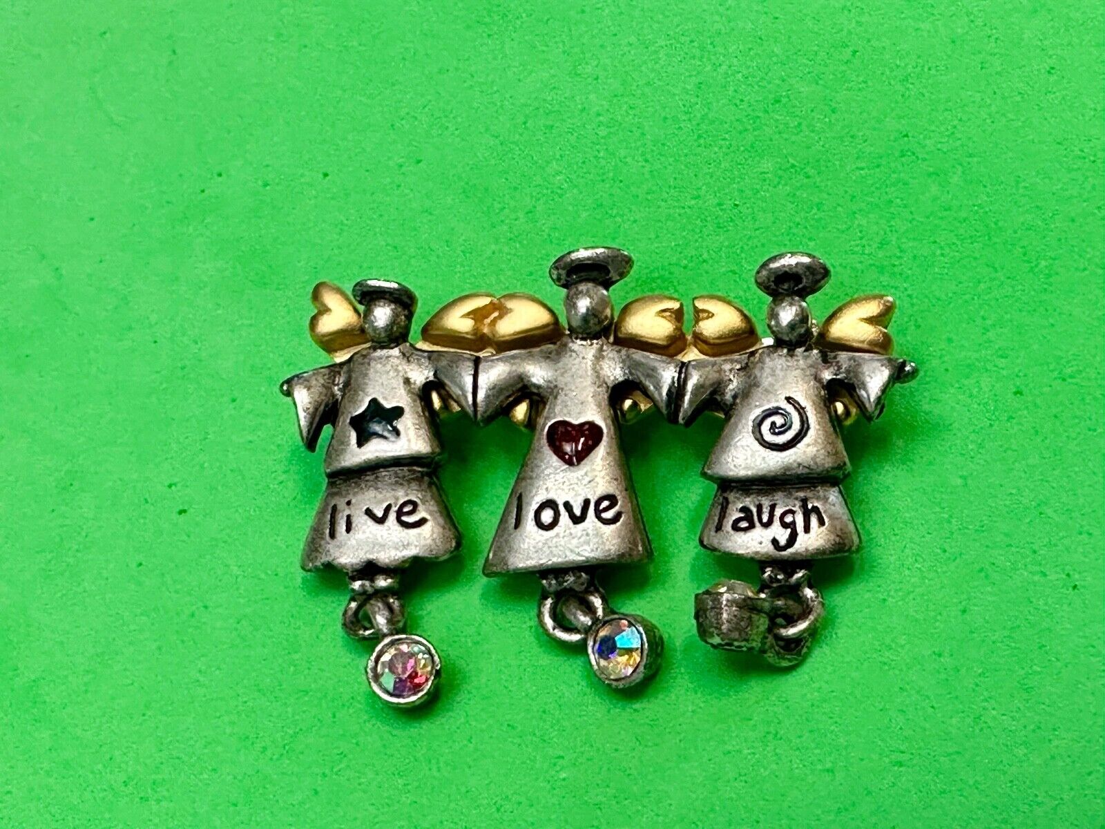 Three Angles - Live Love Laugh , Vintage Christmas Holliday Brooch by AJMC