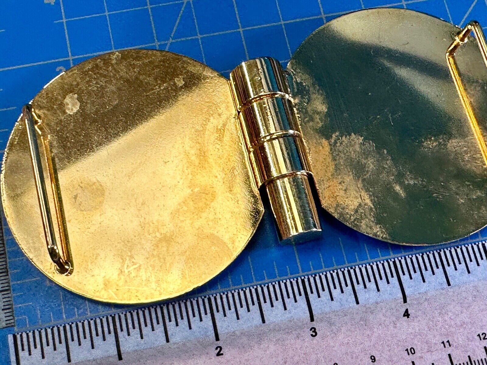 vintage initials letter GE? Hinged gold tone belt buckle