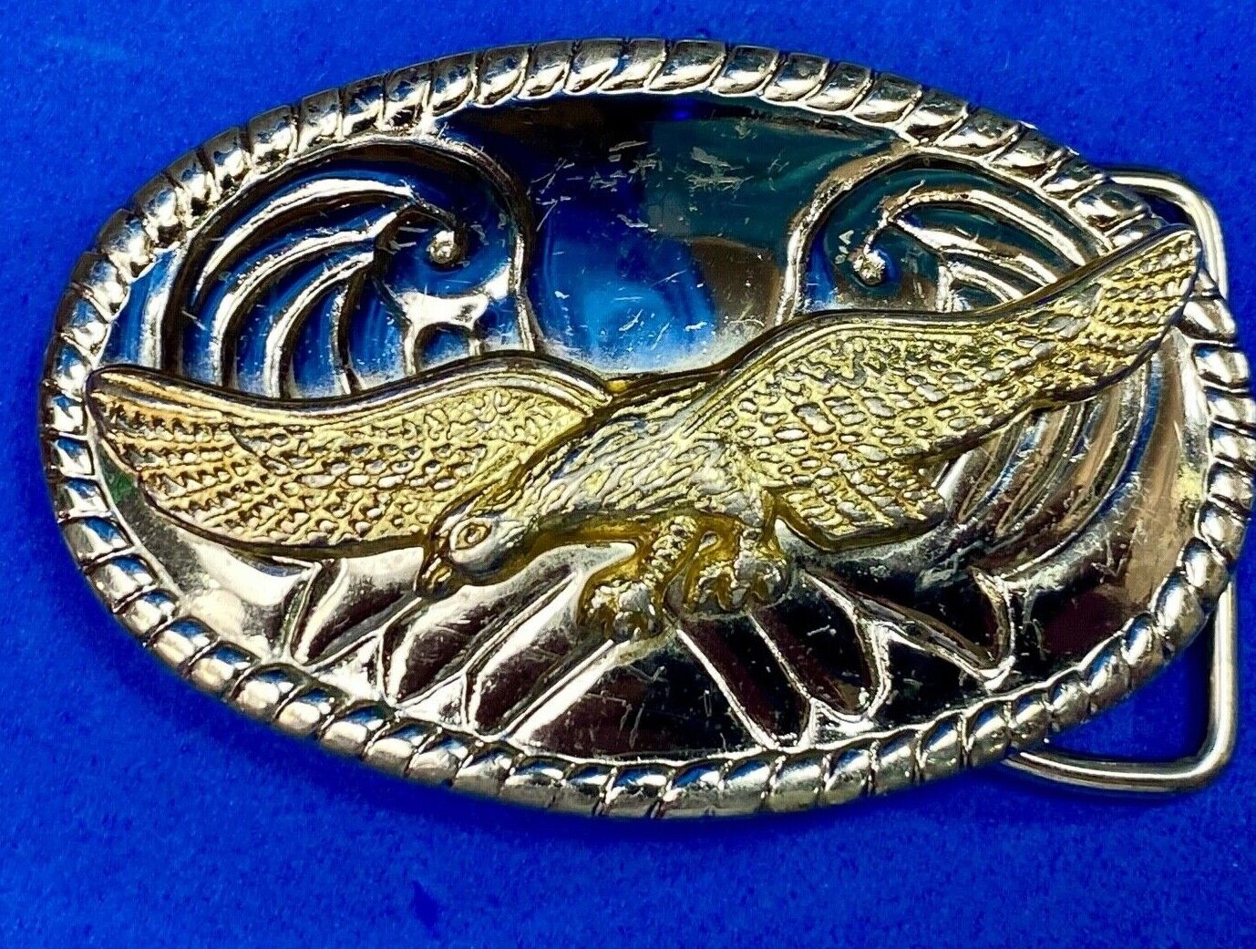 Vintage Mixed Metal Flying Hunting Diving Mountains Western Belt Buckle 