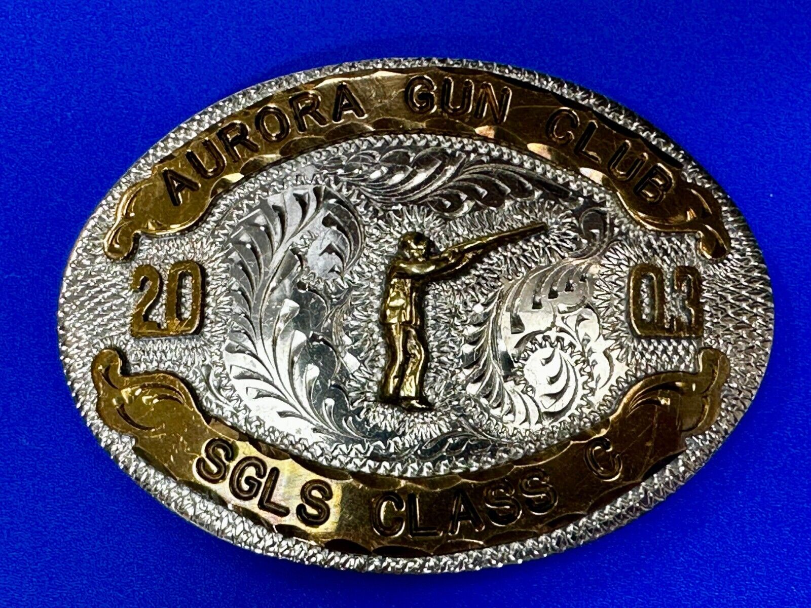Aurora Gun Club Singles Class C 2003 Defensive Pistol Trophy Award Belt Buckle