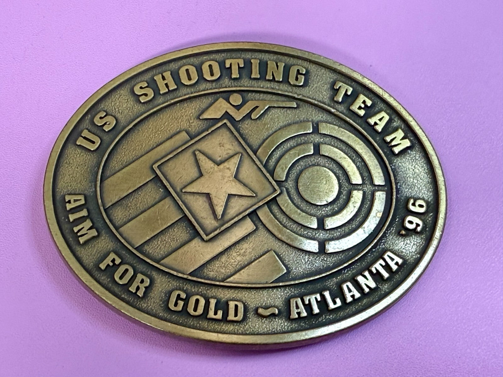 US Shooting Team Aim For Gold Atlanta 1996 Commemorative Vintage NOS Belt Buckle
