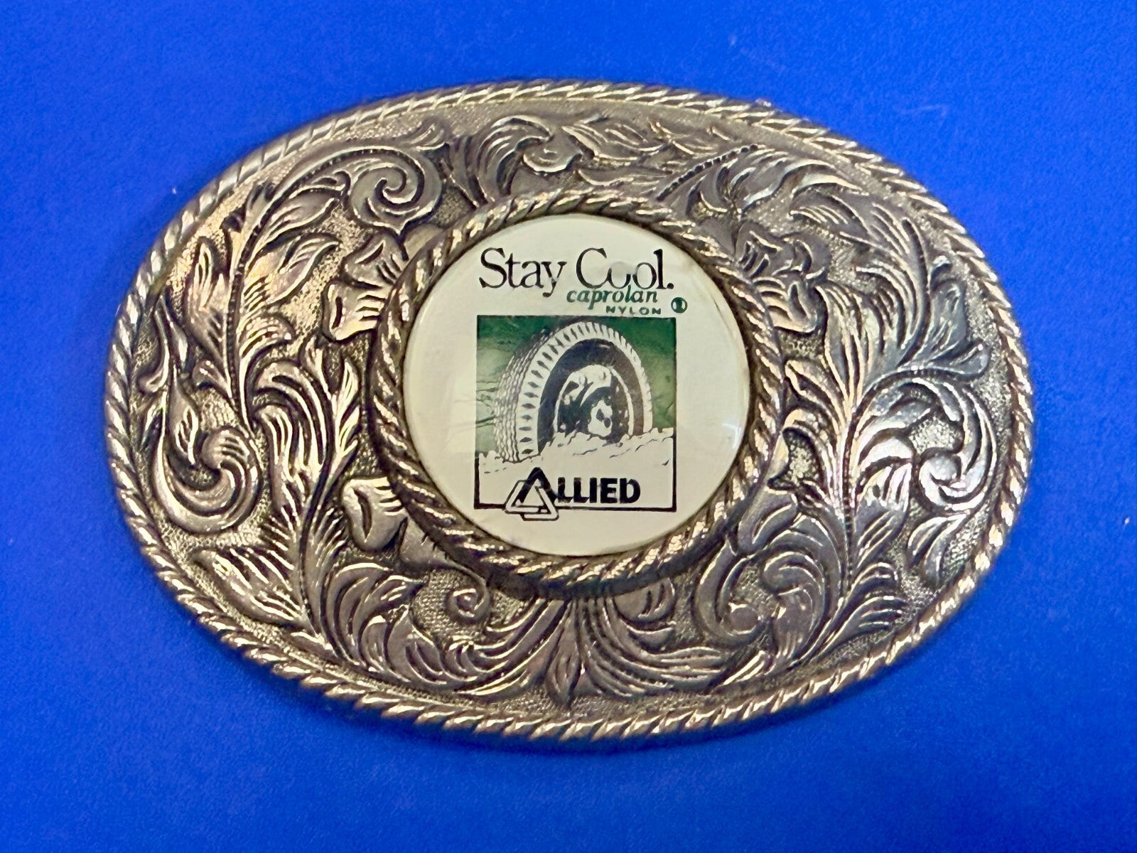 ALLIED Transport Stay Cool Caprolan Nylon Silver Color Advertisement Belt Buckle