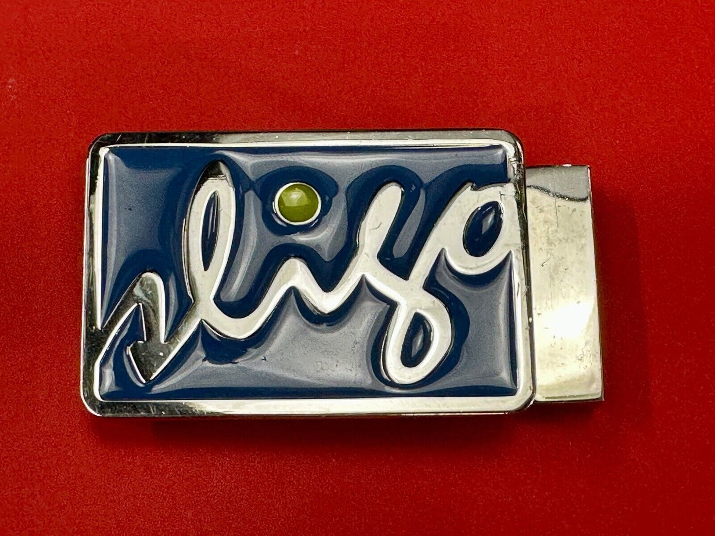 unknown to me!   Sligo Sugowear blue colored emblem or logo belt buckle