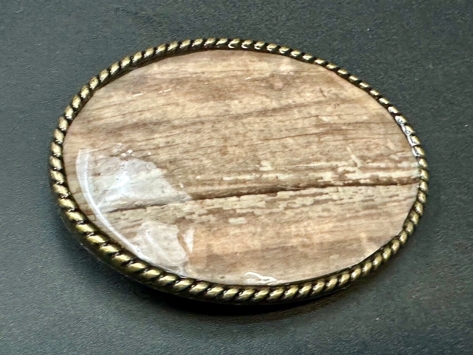 Vintage Faux Wood Grain Oval Belt Buckle By Ivan