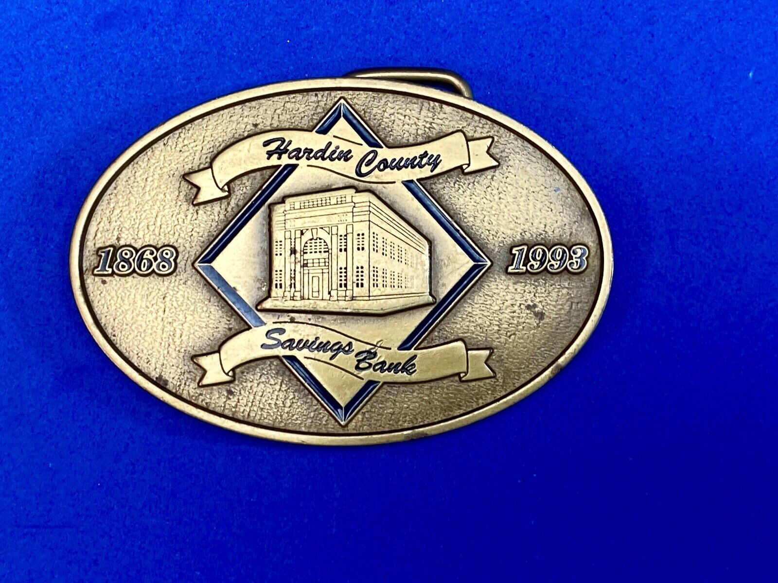 Vintage Hardin County Savings Bank Brass Tone Belt Buckle By Cd Hit