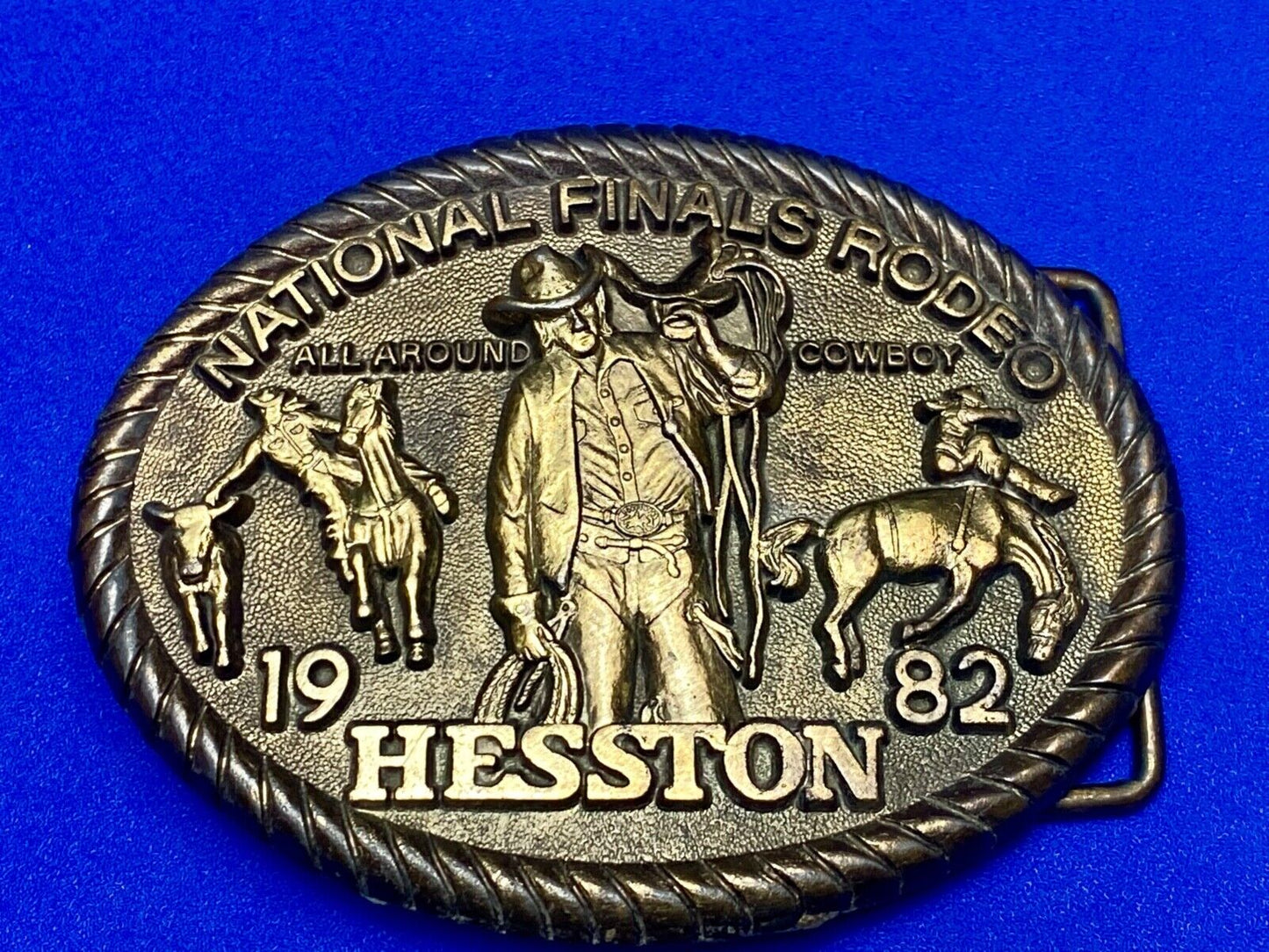 1982 Hesston Eighth edition Nation Finals Rodeo NFR Cowboy western belt buckle