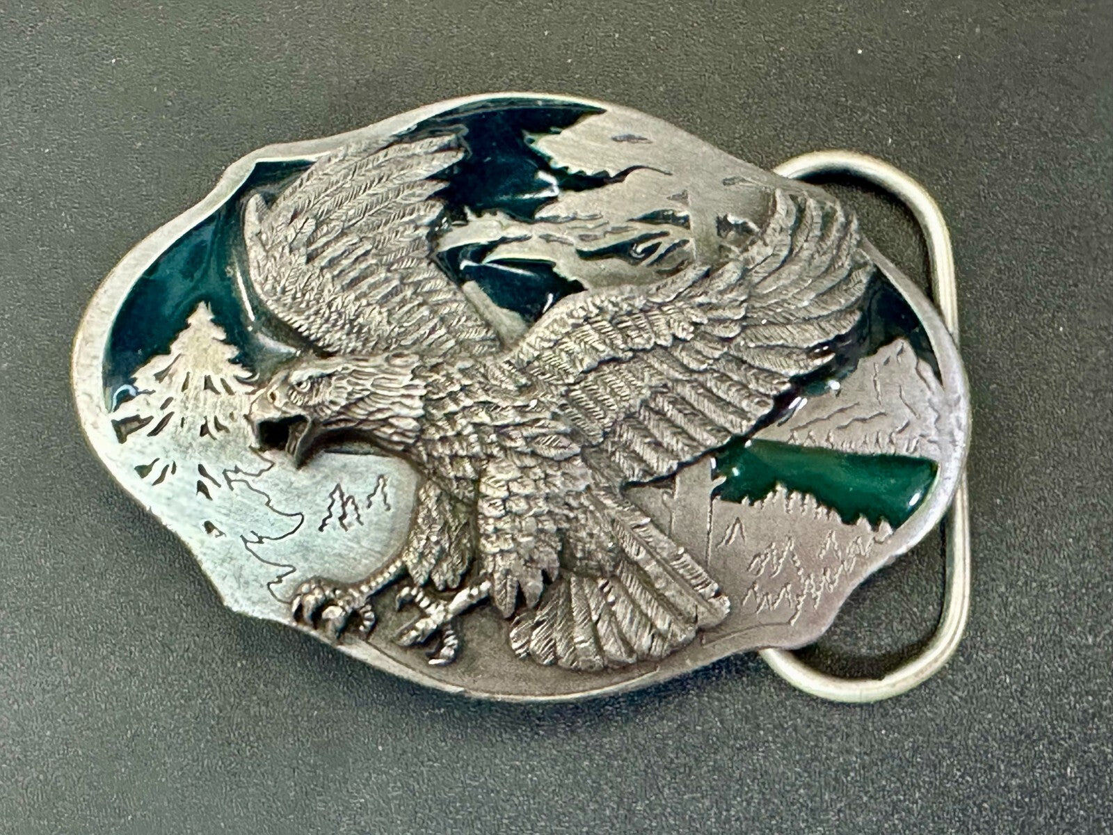American Bald Eagle Flying Hunting Silver Tone 1989 Arroyo Grande Belt Buckle