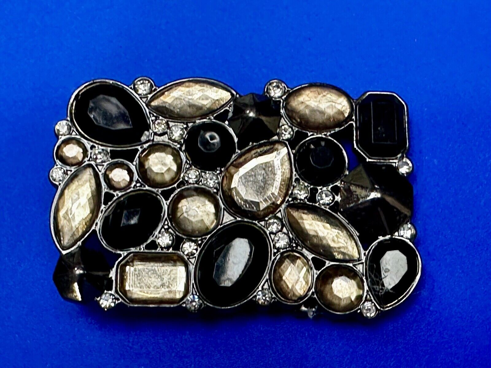 Black & Clear Rhinestone Studded Hippy Retro Vibe Scarf Belt Buckle Clip