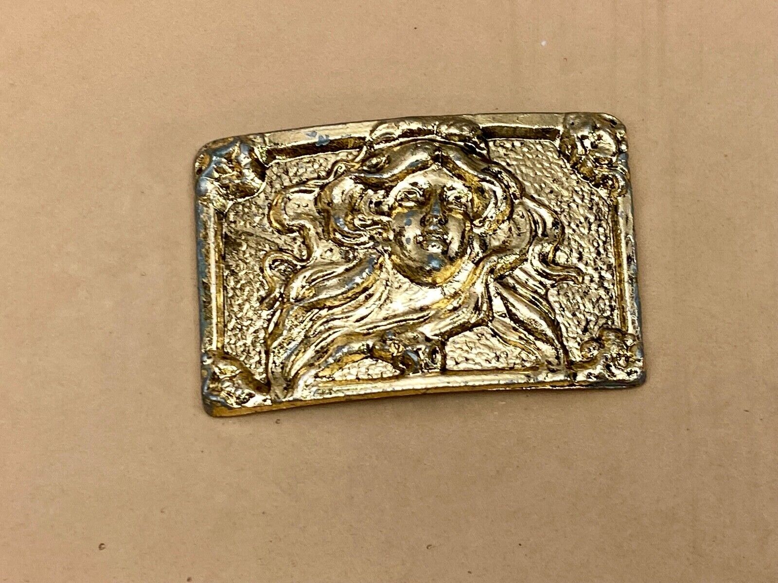 Beautiful Woman - Raised Dimension On Gold Tone Belt Scarf Tie Slide Buckle 